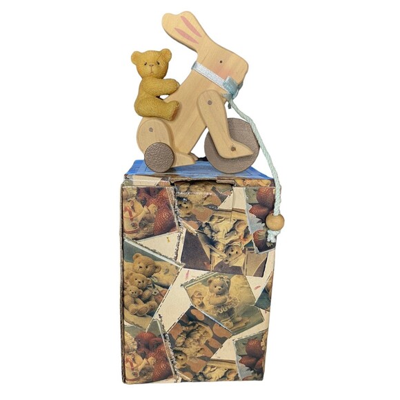 1999 Cherished Teddies Antique Toy Bunny w/Bear Removable Figurine New #537187 - Picture 2 of 11